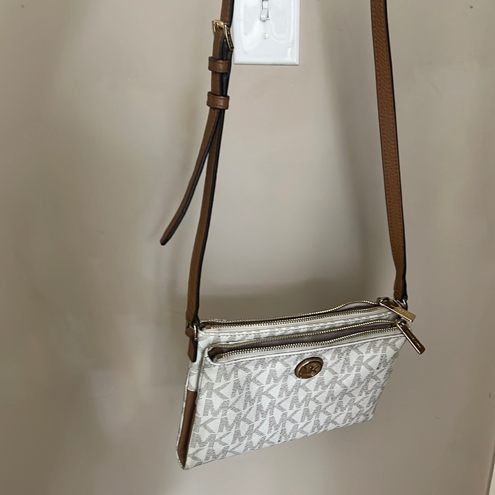 Cream and Brown Michael Kors Flap Purse